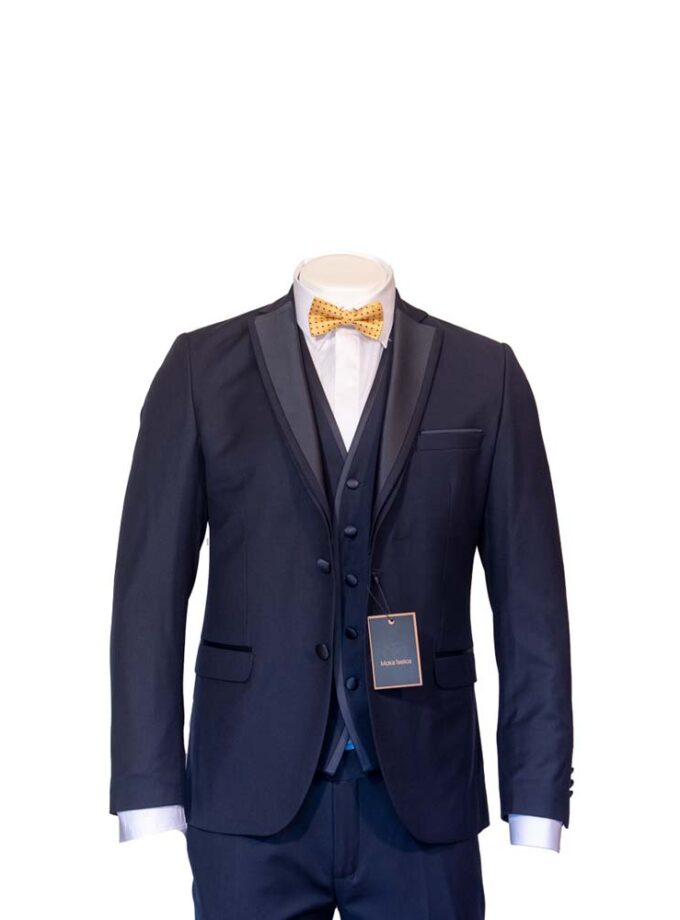 Blue Suit for Groom with Vest and Bow Tie by "MAKIS TSELIOS"