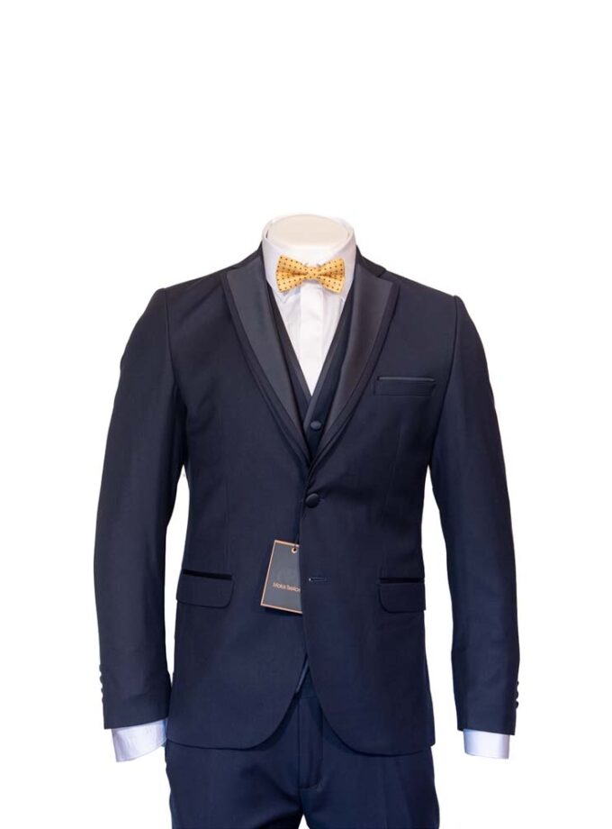 Blue Suit for Groom with Vest and Bow Tie by "MAKIS TSELIOS"