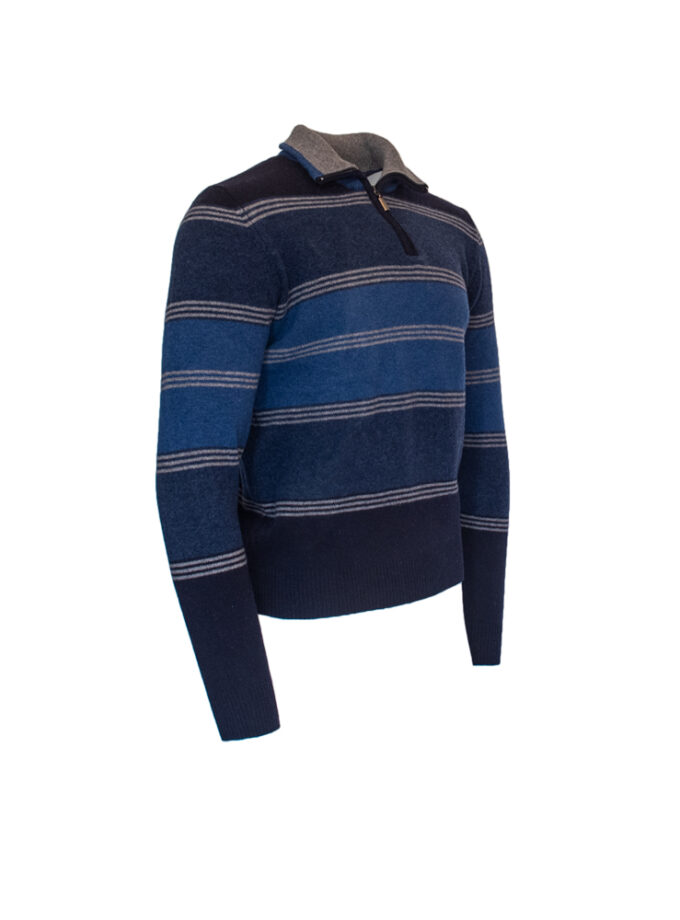 Πουλόβερ με Γιακά Φερμουάρ και Ρίγες Μπλε PHOENIX