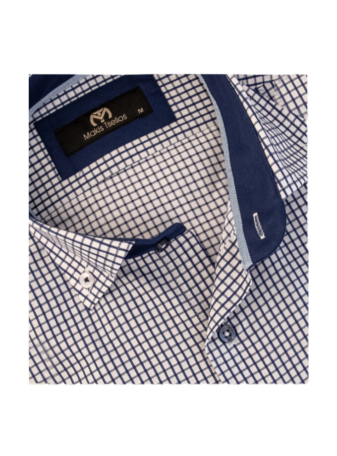 Πουκάμισο Makis Tselios Καρό Λευκό-Μπλε