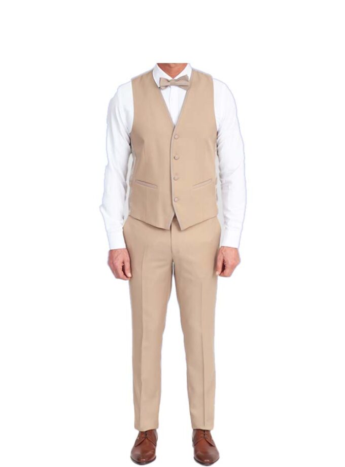 Suit Beige Matching Vest Bow Tie Detachable Skirt "MAKIS TSELIOS"