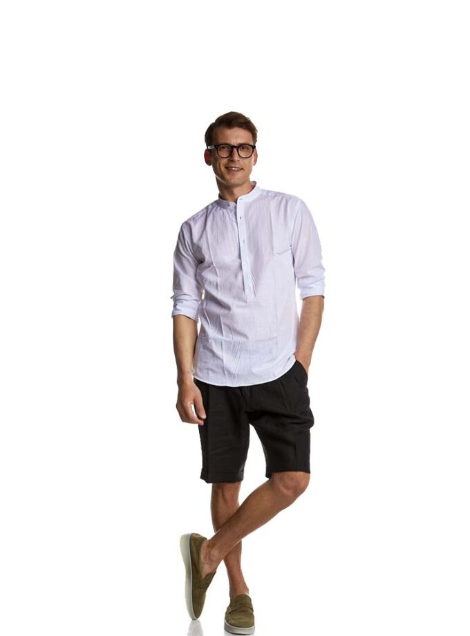 Πουκαμίσα Slim με Μάο Γιακά Bizzaro Άσπρη