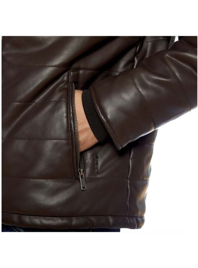 Ανδρικό Μπουφάν Καφέ Δερματίνη Brokers