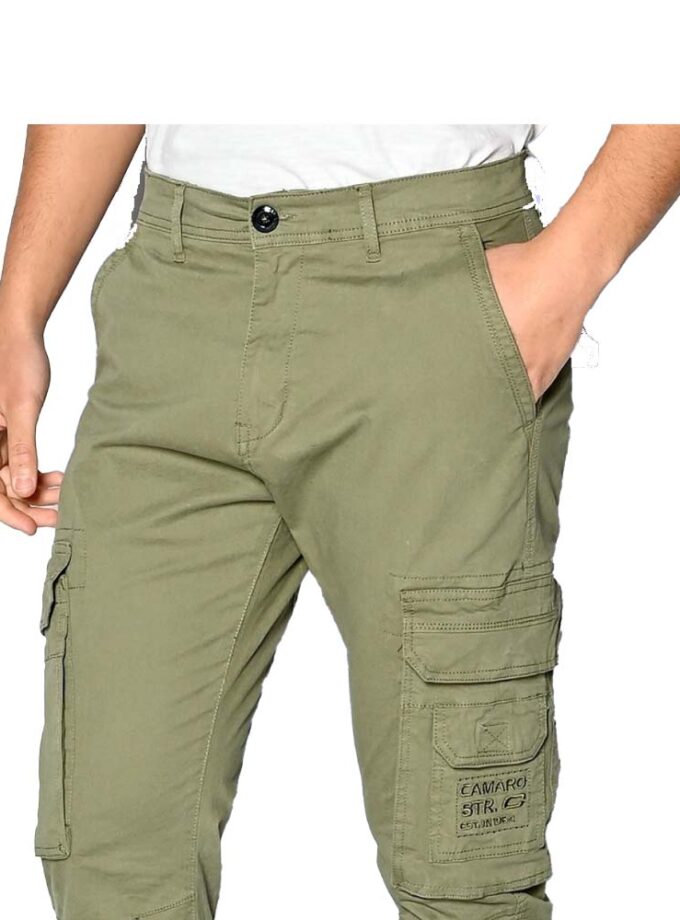 Ανδρικό Χακί Παντελόνι Cargo με Λάστιχο Camaro