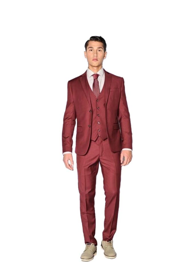 Bordeaux Suit Slim with Vest Sogo