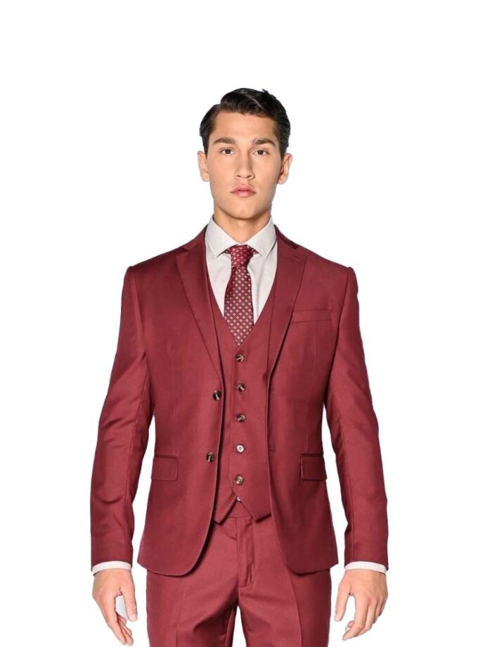 Κουστούμι Μπορντό Στενό Με Γιλέκο Sogo