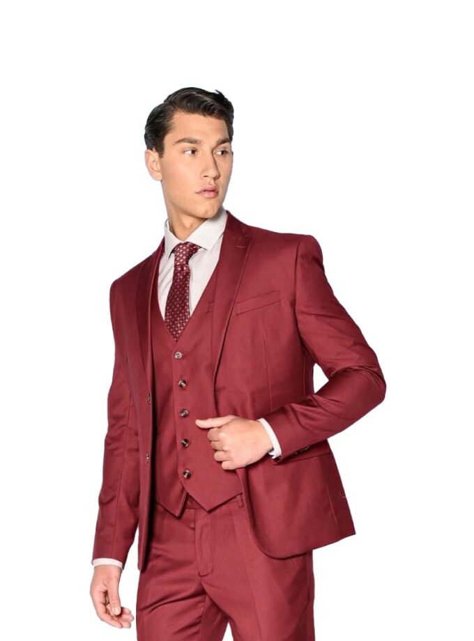 Κουστούμι Μπορντό Στενό Με Γιλέκο Sogo