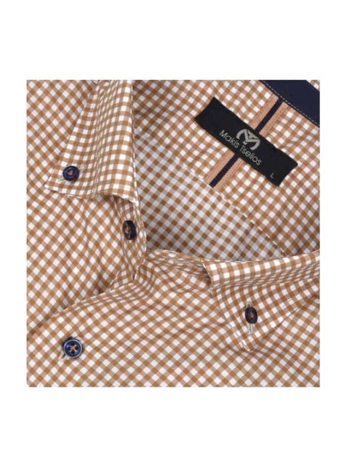 Πουκάμισο Makis Tselios Καρό Κάμελ