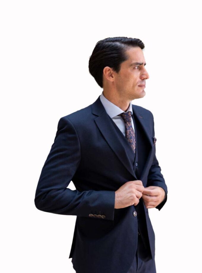 Blue suit with matching vest Makis Tselios