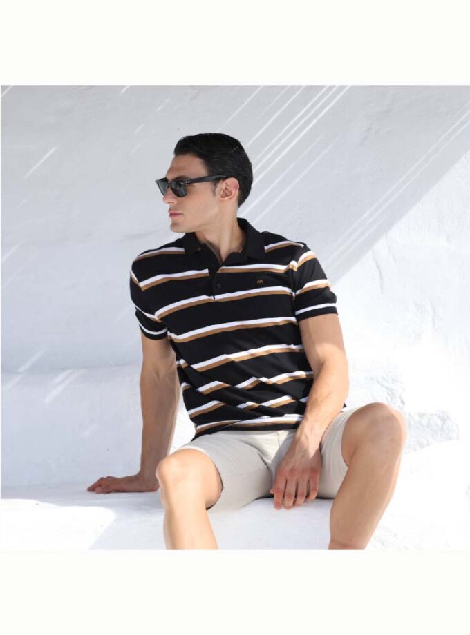 Ανδρικό Κοντομάνικο Polo Μαύρο Ριγέ Makis Tselios
