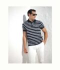 Men's Short-Sleeved Polo Shirt Blue Striped MAKIS TSELIOS