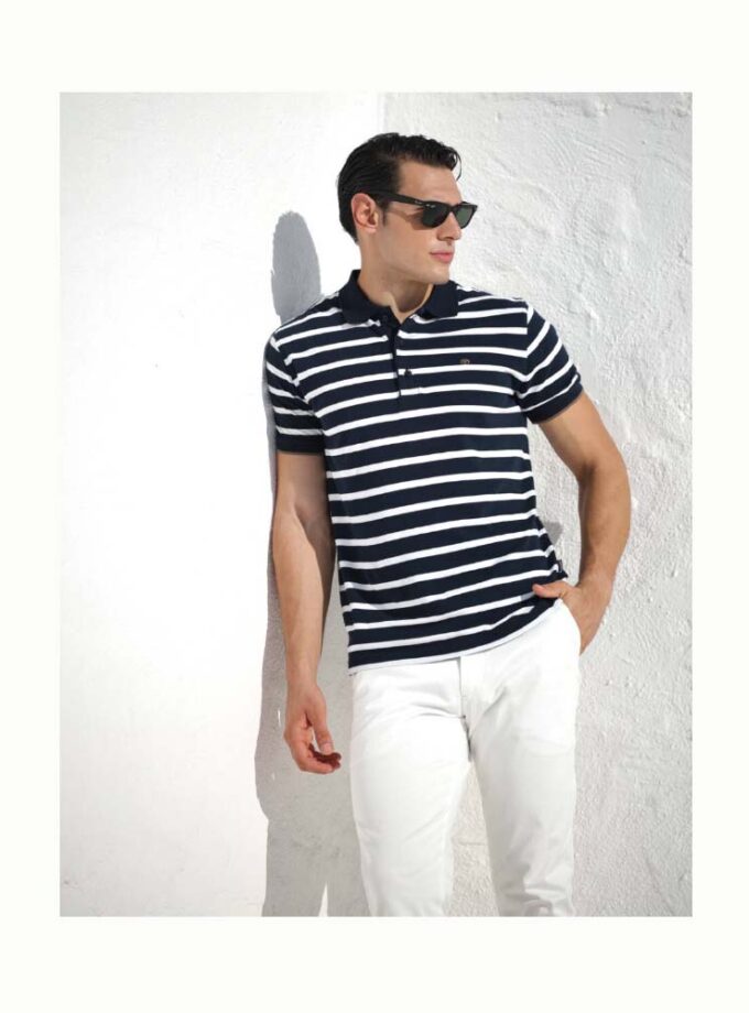 Ανδρικό Κοντομάνικο Polo Μπλε Ριγέ MAKIS TSELIOS